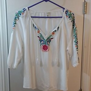 Embroidered  Peasant Top